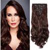 Cybelleza 45cm Extension Capelli Clip Mossi Ondulati Lunghi 8 Fasce Testa Piena Set Estensioni per Capelli Ricci Sintetici Naturali Curly Wavy 8PCS (Dark Auburn)