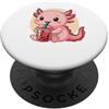 Cute Kawaii Axolotl Drinks Boba Bubble T Carino Axolotl Kawaii Anime Bere Bubble Tea Ragazza Bambini PopSockets PopGrip Adesivo