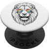 Magliette del leone dell'orgoglio arcoba Leone Arcobaleno Occhiali da sole Art Design PopSockets PopGrip Adesivo