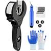 PORFOYO Set di tagliatubi a cricchetto, in acciaio inox, con 1 paio di guanti, 3 lame, tagliatubi a cricchetto, 10 tagliatubi per tubi in acciaio inox e rame 8-29 mm (blu)