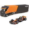 Burago BBURAGO Mercedes Semi Truck con McLaren MCL38 (2024) #4 Norris, Set Diecast in Scala 1:43, Bisarca Dettagliata con Auto F1, Licenze Ufficiali McLaren e Mercedes, Età Consigliata 3+ Anni