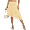 Wenrine Gonna da donna in tulle, midi, in rete, asimmetrica, lunghezza al ginocchio, con volant, plissettata, a gradini, a vita alta, minigonna, giallo chiaro, XL