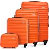 WITTCHEN set di 4 valigie con custodia per cosmetici trolley bagaglio a mano ABS 4 ruote spinner chiusura a combinazione maniglia telescopica Groove Line arancione Ryanair/ITA Airways/easyJet