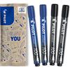 PILOT - Set di 4 Pennarelli Indelebili SCA 100 - Pennarelli Waterproof per Tutte le Superfici - Alta Copertura e Durata - 2 Neri, 2 Blu - Punta Fine a Proiettile