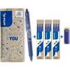 Pilot, 1 Penne sfera Frixion Clicker, 9 Ricariche e 1 cancellino Frixion Remover, Penna a scatto cancellabili fatta con plastica riciclata, Colore blu, Punta Media