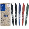 PILOT - Set di 5 FriXion Ball 07 - Penna a Inchiostro Termosensibile Cancellabile - Penna roller Ricaricabile - 2 Nero, 1 Blu, 1 Rosso, 1 Verde - Punta Media