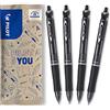 PILOT - Set di 4 Penne Acroball - Penna a sfera con inchiostro ultra morbido per una scrittura fluida - Ricaricabile e a scatto in plastica riciclata - Nero - Punta Media