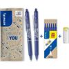 PILOT - Set di 2 FriXion Ball Clicker 07 + 1 Set di 6 Ricariche + 1 Gomma - Penna Cancellabile con Inchiostro Termosensibile - Penna roller a scatto e Ricaricabile - Blu - Punta Media