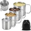 PORFOYO 4 tazze con manico in acciaio inox, 250 ml/350 ml/500 ml/700 ml, tazza termica in acciaio inox, con manico pieghevole e sacchetto di conservazione, leggera in acciaio inox 304, per attività all'aperto