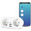 GARZA Presa doppia intelligente WiFi con 2 prese e 2 porte USB, controllo remoto, timer e monitoraggio dei consumi, compatibile con Alexa e Google