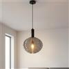 Licht-Erlebnisse Lampada a sospensione in vetro metallo grigio fumo nero per sala da pranzo tavolo da pranzo cucina Ø 32 cm E27 fino a 40 W scanalata elegante di design lampada a sospensione per soggiorno EINKON