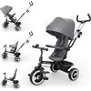 kk Kinderkraft Kinderkraft ASTON 2 PRO Triciclo bambini dai 9 Mesi fino 25 kg, Passeggino con Maniglione regolabile, Bici, Sedile girevole Fronte Mamma e Strada, Cappottina pieghevole, Ruota libera, Grigio