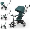 kk Kinderkraft Kinderkraft ASTON 2 PRO Triciclo bambini dai 9 Mesi fino 25 kg, Passeggino con Maniglione regolabile, Bici, Sedile girevole Fronte Mamma e Strada, Cappottina pieghevole, Ruota libera, Verde
