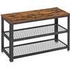 VASAGLE Panca Scarpiera, Scaffale Portascarpe a 2 Ripiani, Organizzatore per Scarpe, 73 x 30 x 45 cm, Ingresso Salotto Camera, Acciaio, Stile Industriale, Marrone Vintage e Nero LBS73X