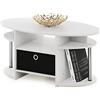 Furinno Jaya Tavolino Ovale con Cestino, Legno, Rovere Bianco/Cromo/Nero, 50 (D) x 89.9 (W) x 41.7 (H) cm