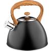 FLORINA Bollitore Acqua (2,5 l) I Bollitore da Fornello FRANKI Manico in Legno I Fischio Automatico I Per Fornelli a Induzione, Gas, Elettrici I Colore: Nero