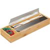 Relaxdays Dispenser per Pellicole, da Tiretto, Plastica & Alluminio, Bambù & Acciaio Inox, HLP 5,5x39,5x13, Naturale
