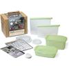 Lékué Kit contenitori porta alimenti essenziali (2 sacchetti riutilizzabili, 2 coperchi estensibili riutilizzabili e 2 contenitori riutilizzabili), silicone platino