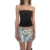 ZZLBUF Minigonna da donna con paillettes lucide a vita media estate casual elastica gonna a matita gonna a matita per spiaggia club streetwear, Argento, S