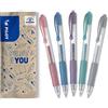 Pilot - Set di 5 G2 - Penne roller a scatto e ricaricabili a Inchiostro gel - Inchiostro effetto metallizzato - Rosa, Blu, Viola, Verde e Argento Metallizzati - Punta Media