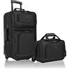 U.S. Traveler Rio - Set di bagagli a mano espandibili in tessuto robusto, Nero, 2 Wheel, Rio - Valigia leggera da 50,8 cm, design espandibile, resistente, per lavoro e viaggi