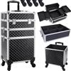 BAKAJI Trolley Make Up 3 in 1 Professionale con Trama Oleografica Triangolare, Beauty Case Estetista Portatile, Valigia Porta Trucchi con Ruote Staccabili, Valigetta Organizer Makeup Viaggio (Nero)