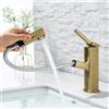 KAIYING, rubinetto per lavabo da bagno con erogatore estraibile, miscelatore monocomando per acqua calda e fredda, rubinetto estraibile con beccuccio rotante, regolare, oro champagne spazzolato