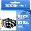 NMJETPRINT 4 Confezioni di Cartucce d'inchiostro 932XL 932XL Multipack Compatibili con HP 932 933 XL per Stampanti HP Officejet 6600 6700 7510 7612 7110 6100 7610 6110