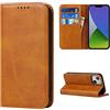 Cavor Cover Compatibile con iPhone 14,Flip Portafoglio Custodia in Pelle,[3 Porta Carte][Magnetica][Supporto Stand],Cover Libro Custodia Compatibile con iPhone 14 - Marrone Chiaro
