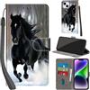 PHINIENLAND Cover per iPhone 14 Plus custodia portafoglio Cavallo nero | 3 scomparti carte, 1 tasca banconote, Chiusura magnetica, Supporto, Pelle PU flip cover per iPhone 14 Plus