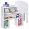 Relaxdays Scaffale per Bambini, Libreria Design Elefante, 4 Ripiani, HLP: 60,5x64,5x20,5 cm, Mobile Portagiochi, Bianco