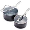 GreenPan Valencia Pro Set di pentole da 16 cm e 20 cm in ceramica antiaderente anodizzata dura, set da 2 pezzi, senza PFAS, induzione, lavastoviglie, forno, grigio