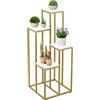 Relaxdays Portavaso a Colonna, Scaffale Alto Porta Fiori 100x40x40, Mobiletto Moderno, Piedistallo Fiori, Oro e Bianco
