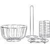 axentia Set da Cucina da 4 Pezzi in Metallo Cromato da Cesto portafrutta, portaposate, sottopentola e portarotolo, Kit Accessori Cucina, Argento