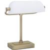 Relaxdays Lampada da Tavolo Vintage, Paralume Inclinabile in Vetro, Base in Ferro, E14, Scrivania Ufficio, Bianco Ottone
