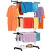 NK Stendino Verticale Salvaspazioa 4 Livelli - 6 Ripiani Retrattili + 2 Ali Laterali con Supporto per Grucce + Scarpiera, Ruote a 360°, Colore Nero e Bianco (19m di Biancheria)