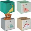 Relaxdays Set da 4 Contenitori per Giochi dei Bambini, Scatole Portagiochi con Disegni, Cubi 30x30x30 cm, Colorato