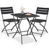 Relaxdays Tavolo da Esterno e Sedie, Set da 3 Mobili Pieghevoli e Salvaspazio da Balcone, Design Aspetto Legno, Nero