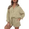 AUTOMET Abiti da 2 pezzi per le donne Lounge Sets pigiama a maniche lunghe button down camicie oversize e pantaloncini tuta autunnale, 01albicocca, S