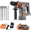 FUXTEC 20V trapano tassellatore perforatore a batteria FX-E1RH20 SET con 1 x batteria 4Ah, 1 x caricatore 1A, 1 Set di punte e scalpelli