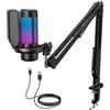 TONOR Gaming Microfono, USB Mic con Supporto per Braccio, Micro a Condensatore Cardioide con RGB e Luminosità Regolabili, Mute Rapido, Controllo del Guadagno, per Streaming, Gaming TC310+