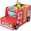 Relaxdays Contenitore Giocattoli Pompieri, Scomparto Segreto, MDF, Rosso, 34x60x32 cm