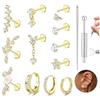 Adramata Helix Piercing Orecchini Acciaio Chirurgico per Donna Placcato Oro 18K/Argento Anallergici Set Orecchini Cerchio Piccoli Filettato Internamente Orecchino Cartilagine Piercing Trago Conch