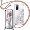 TUUTPU Cover per Samsung Galaxy S20 FE 2020/2022 con Cordino, Custodia Brillantini Liquido con Collana Trasparente Silicone Antiurto Protettivo Sabbie Mobili Case per Cellulare Cordoncino, Oro Rosa