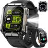 IOWODO Smartwatch Uomo 2,01'' Militare Outdoor, Batteria 900mAh Standby 100 Giorni, Bussola e Torcia LED, Chiamate Bluetooth, IP68 Impermeabile, per Trekking, Sport e Avventura
