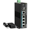 YuanLey Switch Industriale 6 Porte con 4 Porte PoE Gigabit, 1 Porta Uplink 1000Mbps, 1 Porta SFP, Switch PoE Non Gestito Din-Rail con Alimentatore 66,25W, Supporto IEEE802.3af/at, VLAN & LOOP