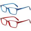 COJWIS Occhiali da lettura, confezione da 2 pezzi, occhiali luce blu, chiusura a molla, anti-vertigini, da donna e da uomo, leggeri (1 Rosso 1 Blu, 1,75, X)
