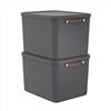 Rotho Maloja - Set di 2 contenitori da 55 l, con coperchio, 53,5 x 40 x 34 cm (lunghezza x larghezza x altezza) (antracite)
