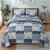 SLPR Pacific Coast - Set di biancheria da letto matrimoniale matrimoniale con 2 federe, copripiumino patchwork leggero, motivo floreale blu e bianco, morbido per tutte le stagioni, decorazione rustica