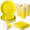 ZblPyro 120 Pezzi Giallo stoviglie per feste di compleanno per 30 Ospiti | 23 e 18 cm piatti carta, bicchieri carta, tovaglioli, compleanno bambini, festival estivo, celebrazione soleggiata.